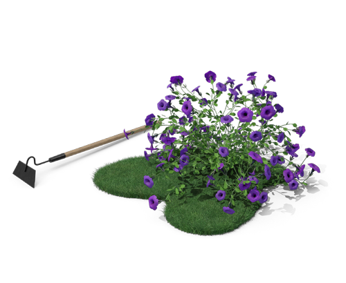 Blumen mit einer Garten-Hacke