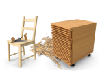 ein Holzstuhl und ein Schrank aus Holz